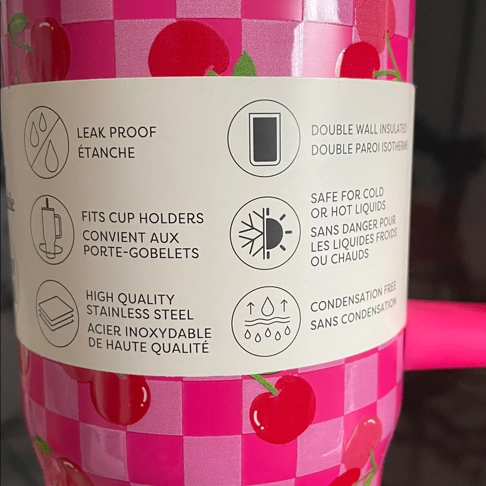 Ashland Pink Cherry Check Stainless Steel Insulated Tumbler with Handle